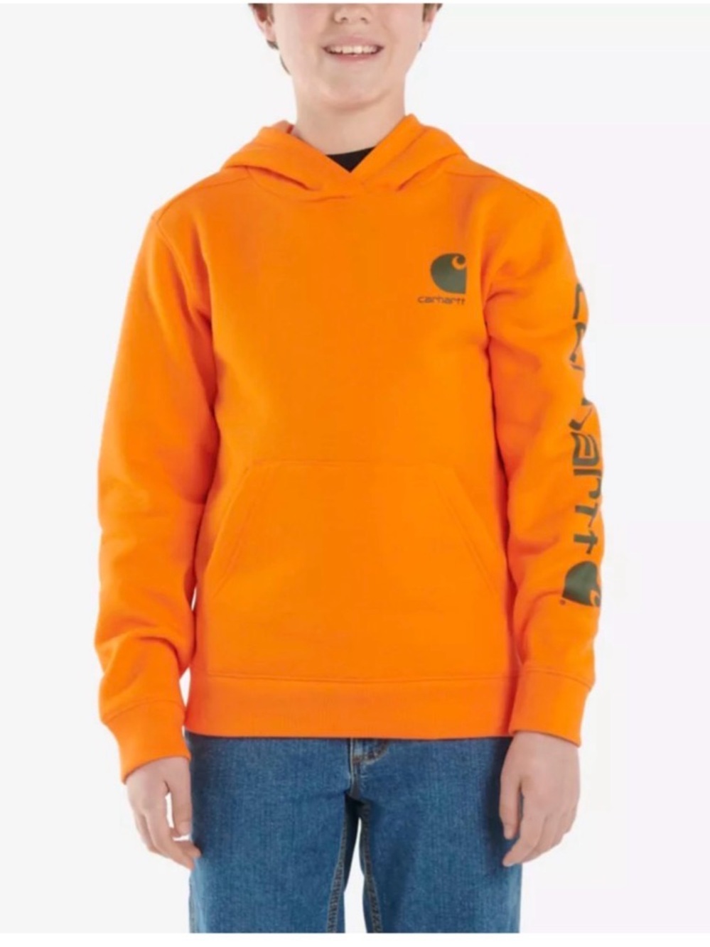 Carhartt Orange Hoodie Sweatshirt Size L (14-16) Unisex